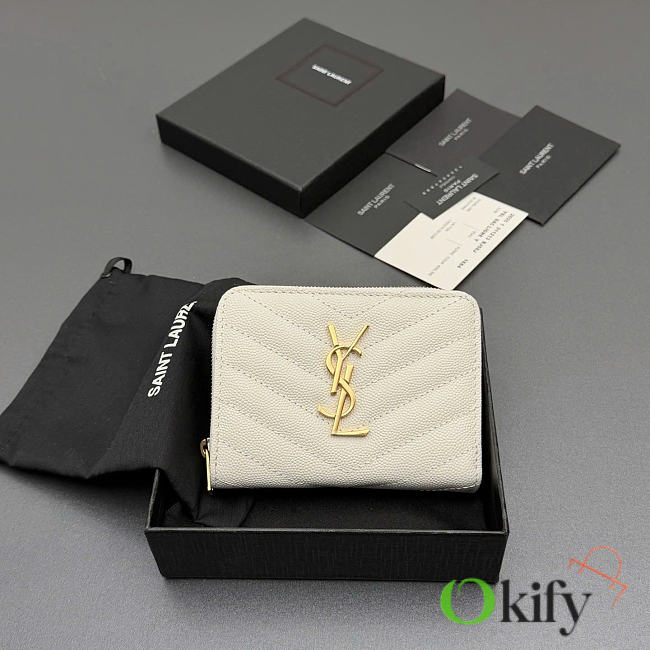 Okify YSL White Grained Calfskin Small Wallet 12x10x3cm - 1