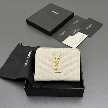 Okify YSL White Grained Calfskin Small Wallet 12x10x3cm