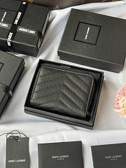 Okify YSL Black Grained Calfskin Small Wallet Silver Hardware 12x10x3cm - 3