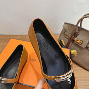 Okify Hermes Brown Leather Mary Jane Pumps (has big size) - 5