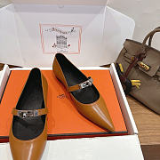 Okify Hermes Brown Leather Mary Jane Pumps (has big size) - 2