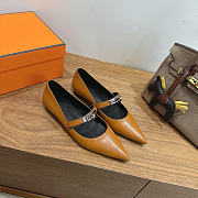 Okify Hermes Brown Leather Mary Jane Pumps (has big size) - 1