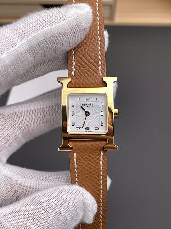 Okify Hermes Heure H Gold Watch Brown Strap 21mm