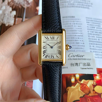 Okify Cartier Tank Gold Watch Black Strap 29.5mm