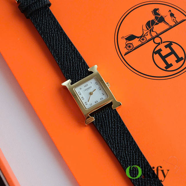 Okify Hermes Heure H Gold Watch Black Strap 21mm - 1