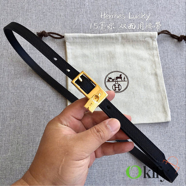 Okify Hermes Lucky Black Belt Gold Hardware 1.5cm - 1