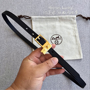 Okify Hermes Lucky Black Belt Gold Hardware 1.5cm