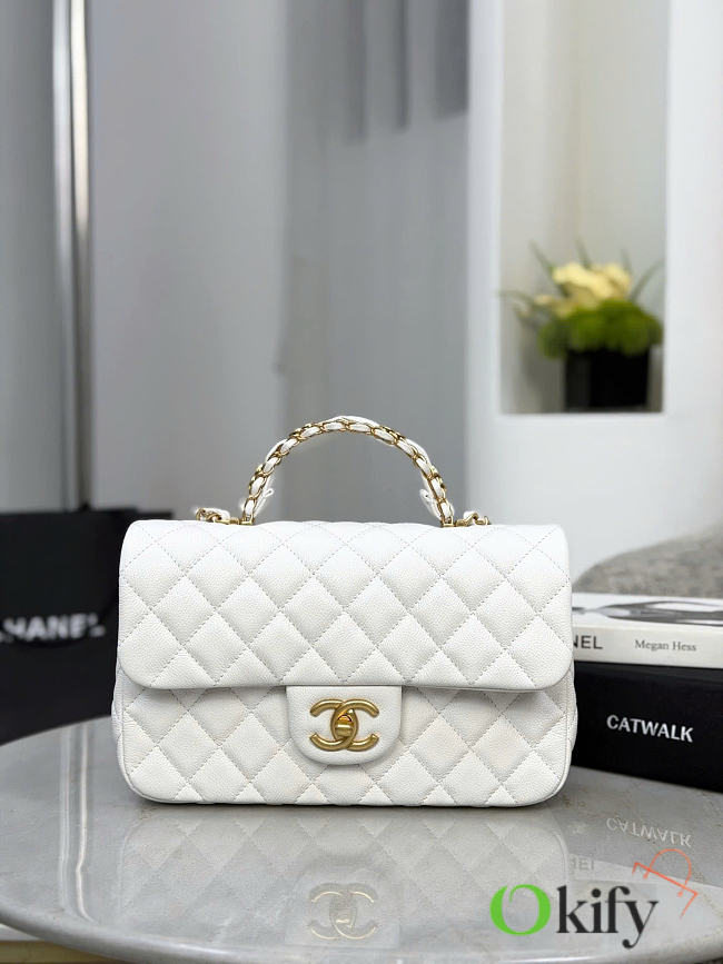 Okify CC Top Handle Flap Bag White Caviar 22.5x13.5x6cm - 1