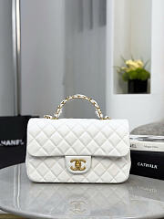 Okify CC Top Handle Flap Bag White Caviar 22.5x13.5x6cm - 1