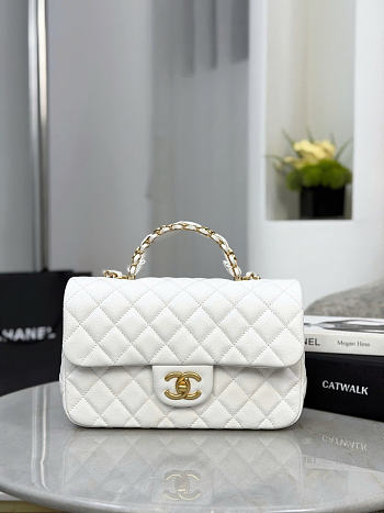 Okify CC Top Handle Flap Bag White Caviar 22.5x13.5x6cm