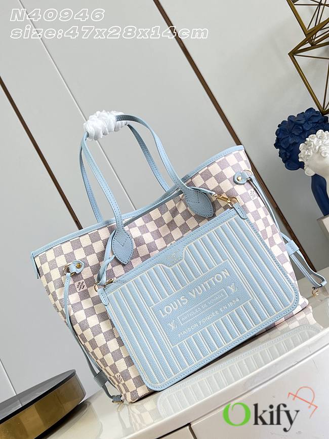 Okify Louis Vuitton Neverfull Inside Out MM Damier Bag Blue 47x28x14cm - 1
