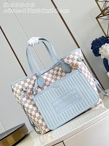Okify Louis Vuitton Neverfull Inside Out MM Damier Bag Blue 47x28x14cm