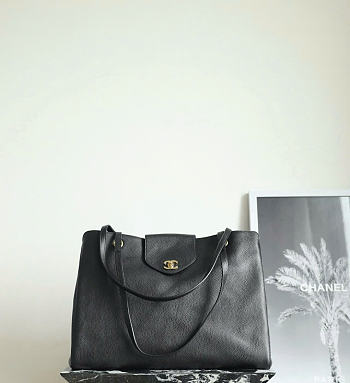 Okify CC Large Shopping Bag Black Grained Calfksin Gold Hardware 46x36x20cm