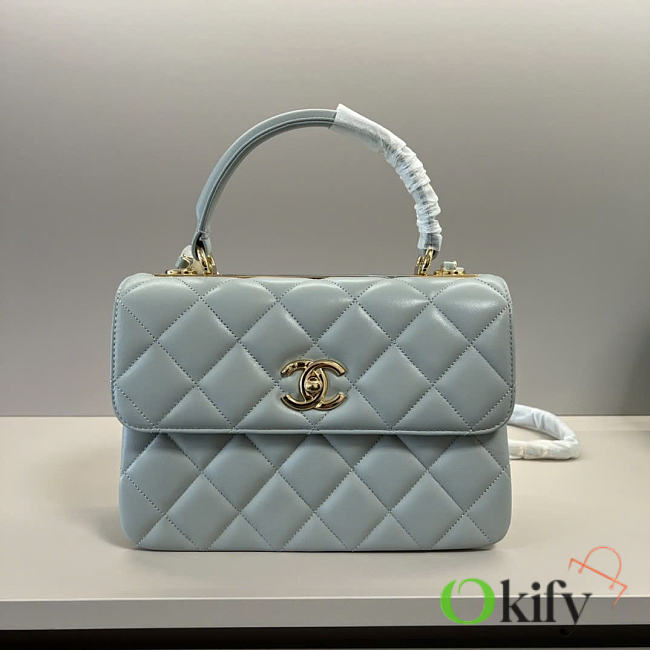 Okify CC Trendy CC Top Handle Bag Light Blue Lambskin 25x17x12cm - 1