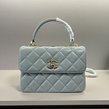 Okify CC Trendy CC Top Handle Bag Light Blue Lambskin 25x17x12cm
