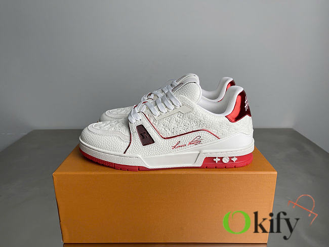 Okify Louis Vuitton White And Red Sneakers Unisex - 1