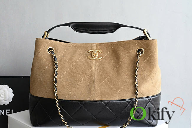Okify CC 25A Shopping Bag Black Lambskin And Brown Suede AS5634 35x24x12cm - 1