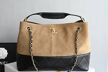 Okify CC 25A Shopping Bag Black Lambskin And Brown Suede AS5634 35x24x12cm