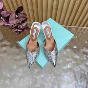 Okify Aquazzura Silver Sequin High Heels 8cm (has big size) - 5