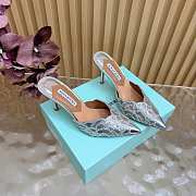 Okify Aquazzura Silver Sequin High Heels 8cm (has big size) - 4