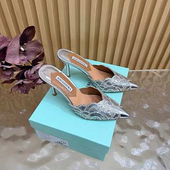 Okify Aquazzura Silver Sequin High Heels 8cm (has big size)