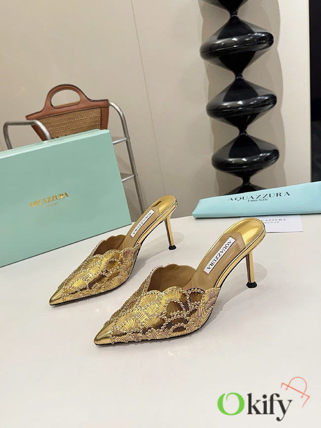 Okify Aquazzura Gold Sequin High Heels 8cm (has big size) - 1