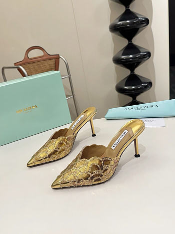 Okify Aquazzura Gold Sequin High Heels 8cm (has big size)