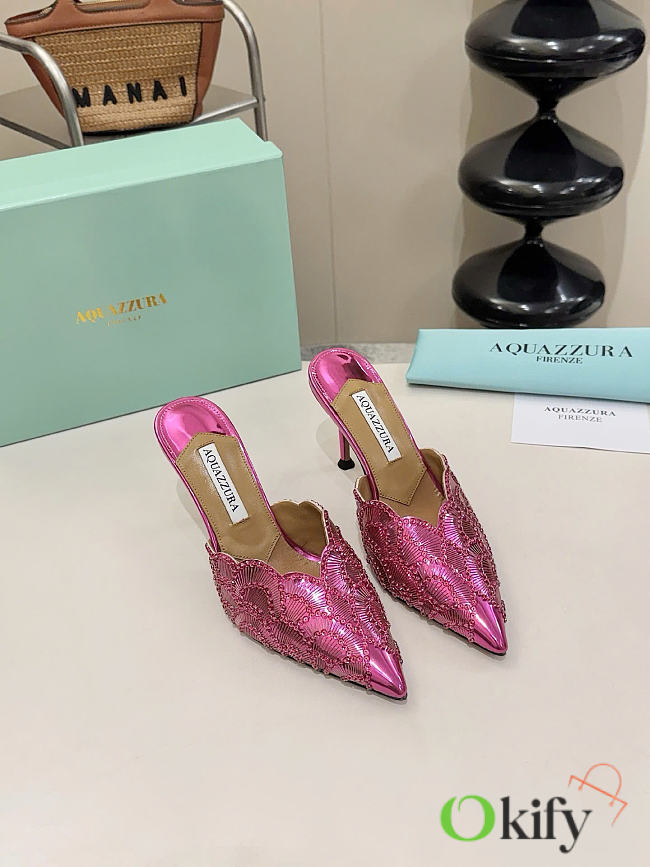 Okify Aquazzura Pink Sequin High Heels 8cm (has big size) - 1
