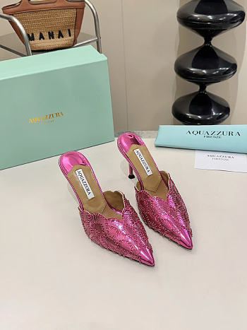 Okify Aquazzura Pink Sequin High Heels 8cm (has big size)