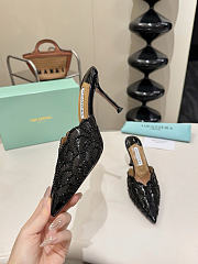 Okify Aquazzura Black Sequin High Heels 8cm (has big size) - 2
