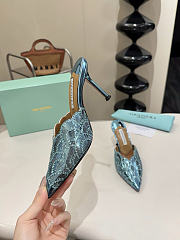 Okify Aquazzura Blue Sequin High Heels 8cm (has big size) - 5