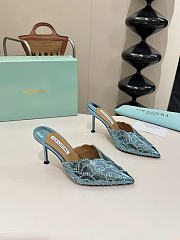 Okify Aquazzura Blue Sequin High Heels 8cm (has big size) - 3