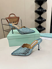 Okify Aquazzura Blue Sequin High Heels 8cm (has big size) - 2