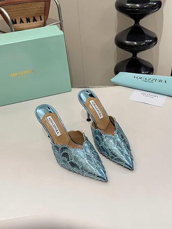 Okify Aquazzura Blue Sequin High Heels 8cm (has big size)