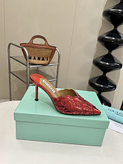 Okify Aquazzura Red Sequin High Heels 8cm (has big size) - 6