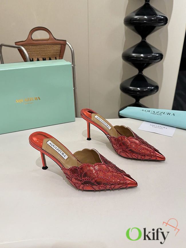 Okify Aquazzura Red Sequin High Heels 8cm (has big size) - 1