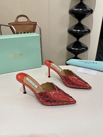 Okify Aquazzura Red Sequin High Heels 8cm (has big size)