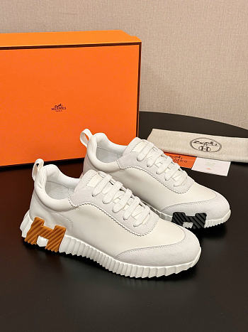Okify Hermes White Bouncing Sneakers With Black And Brown H Unisex (has big size)