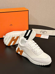 Okify Hermes White Bouncing Sneakers With Black And Brown H Unisex (has big size) - 5