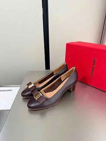 Okify Ferragamo Dark Brown High Heels 6cm (has big size)