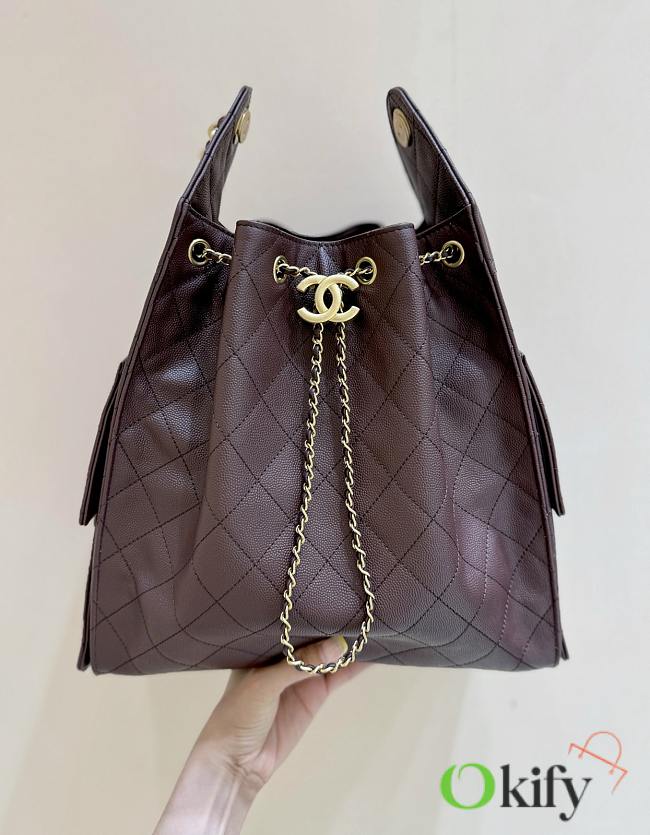 Okify CC 25 Hobo Large Bag Dark Brown Caviar 40cm - 1
