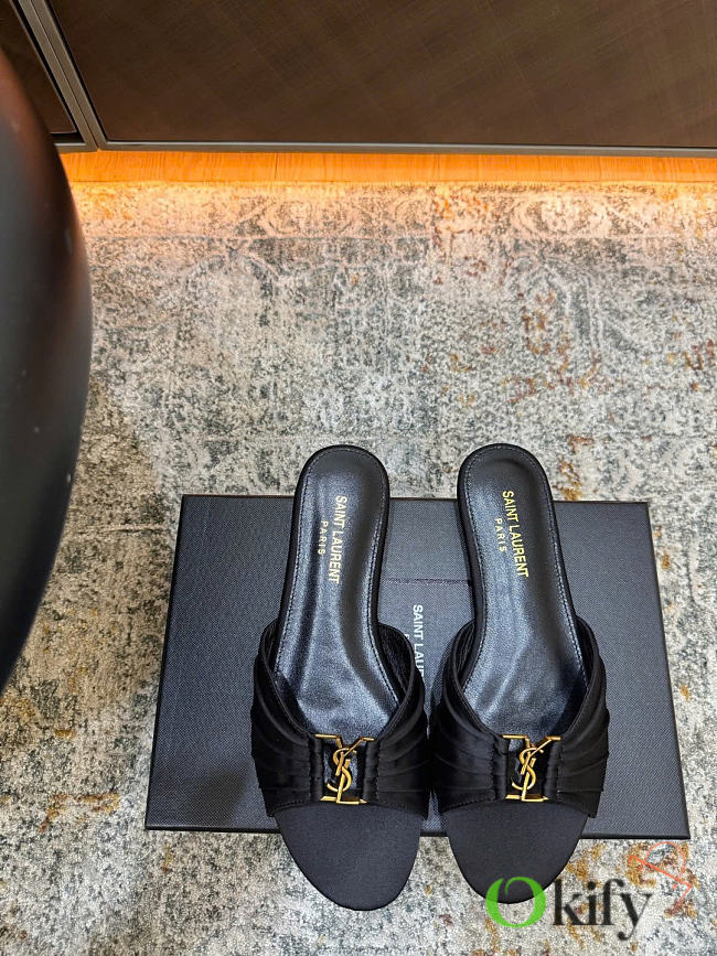 Okify YSL Black Women Slides 1cm 30076 (has big size) - 1