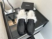 Okify CC Black Leather White Fur Women Loafers  - 3