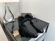 Okify CC Black Leather Black Fur Women Loafers  - 1