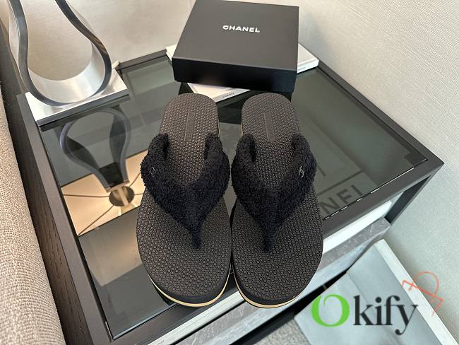 Okify CC Women Black Platform Thong Sandals 30087 - 1