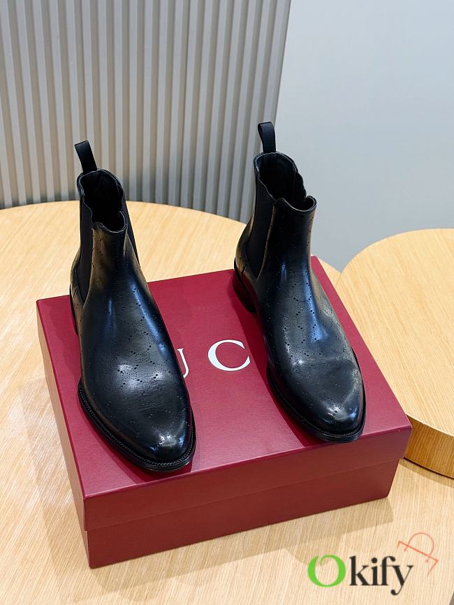 Okify Gucci Black Leather Men Boots (has big size) 30096 - 1