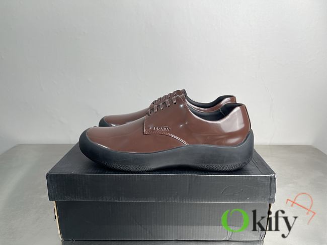 Okify Prada Men Brown Patent Chunky Sneakers - 1