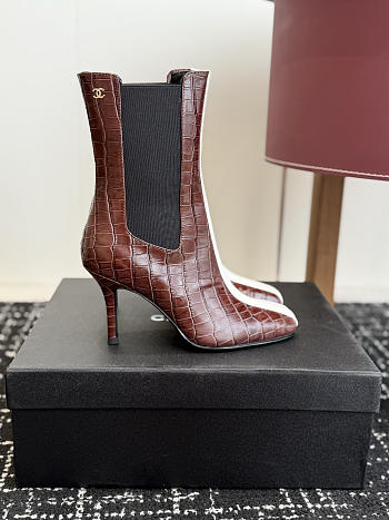 Okify CC Brown Crocodile Women Boots 8.5cm