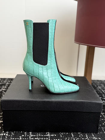 Okify Blue Brown Crocodile Women Boots 8.5cm