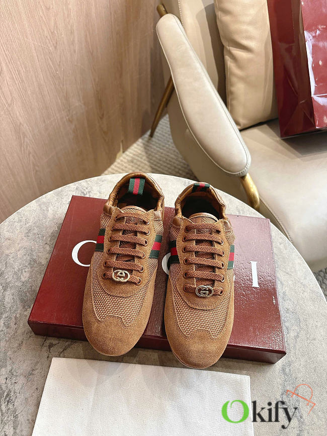 Okify Gucci Shift Brown Suede Women Sneakers - 1